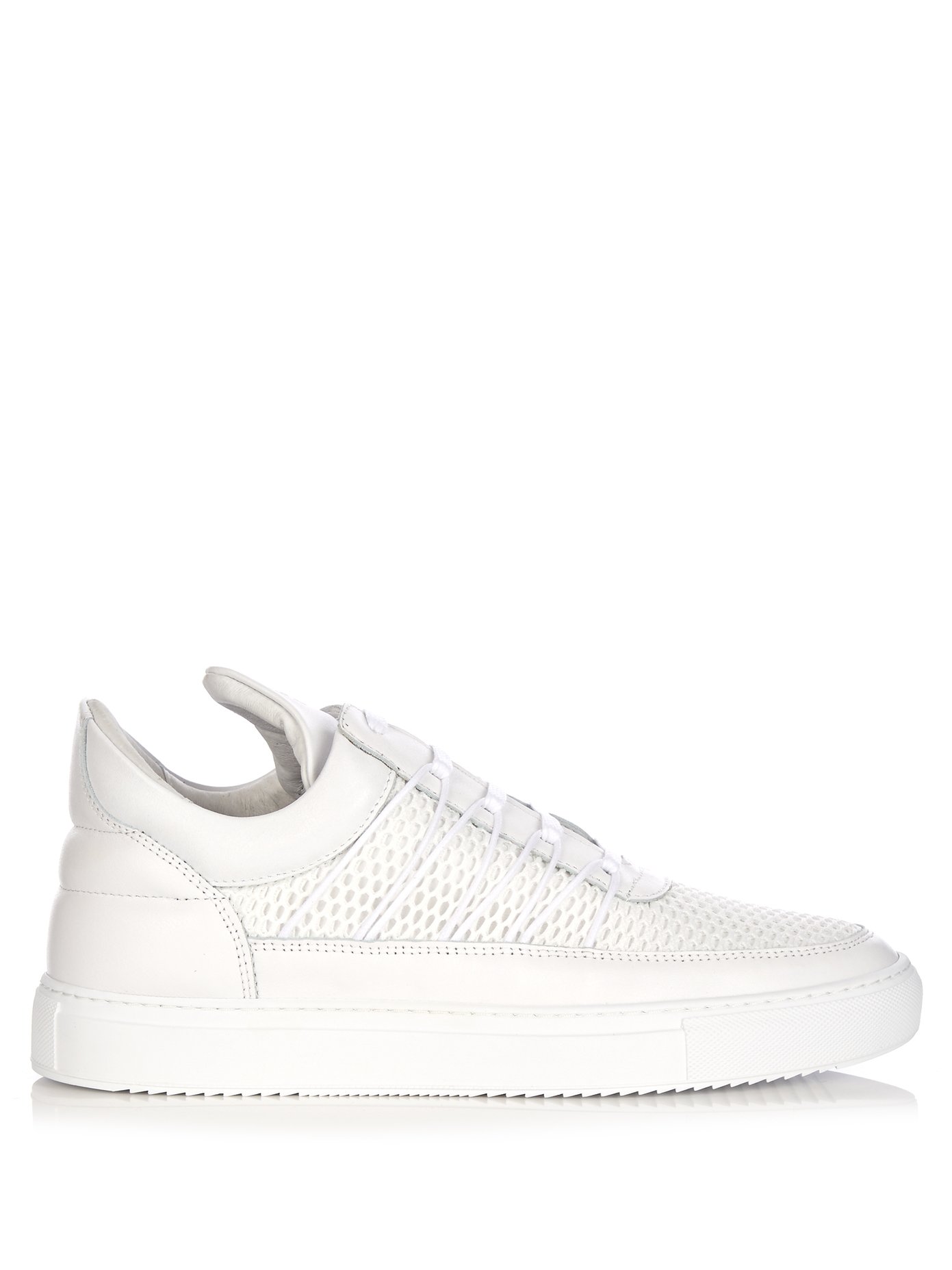 Low-top mesh and leather trainers 
