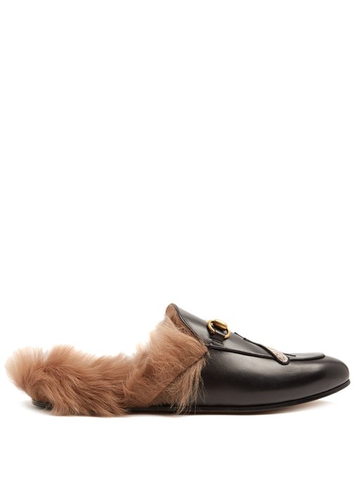 Princetown bee-appliqué shearling-lined loafers | Gucci ...