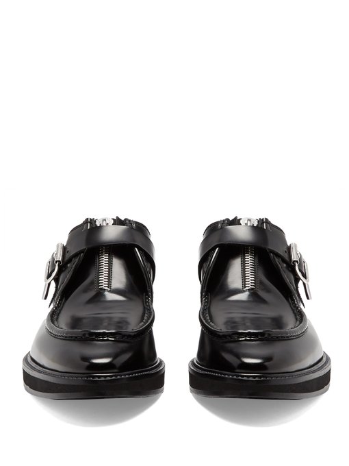 Zip monk-strap leather shoes 
