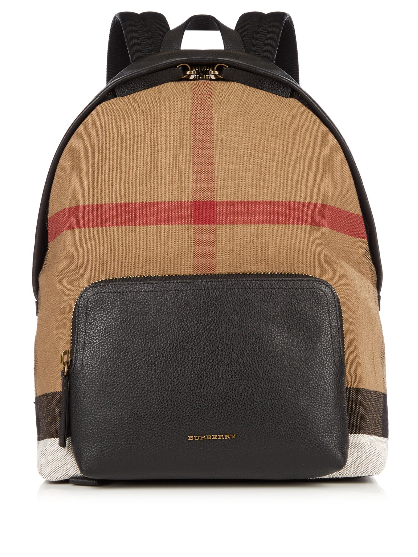 Canvas check and leather backpack 