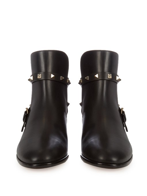 VALENTINO 20Mm Rockstud Leather Ankle Boots, Black | ModeSens