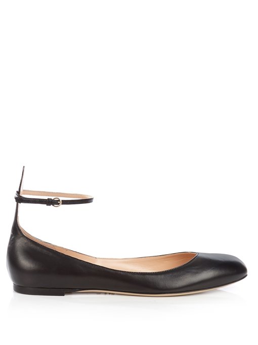 VALENTINO Tan-Go Leather Ankle-Strap Ballet Flats in Colour: Black ...