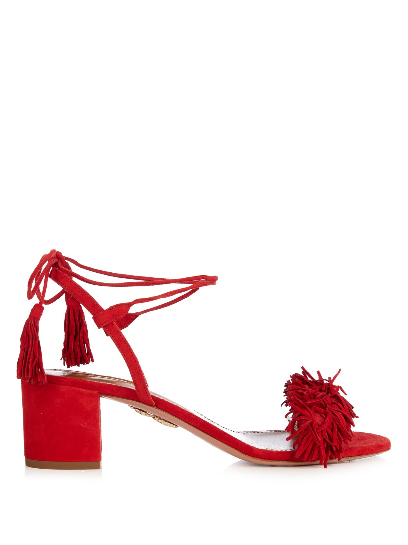 aquazzura red fringe sandals