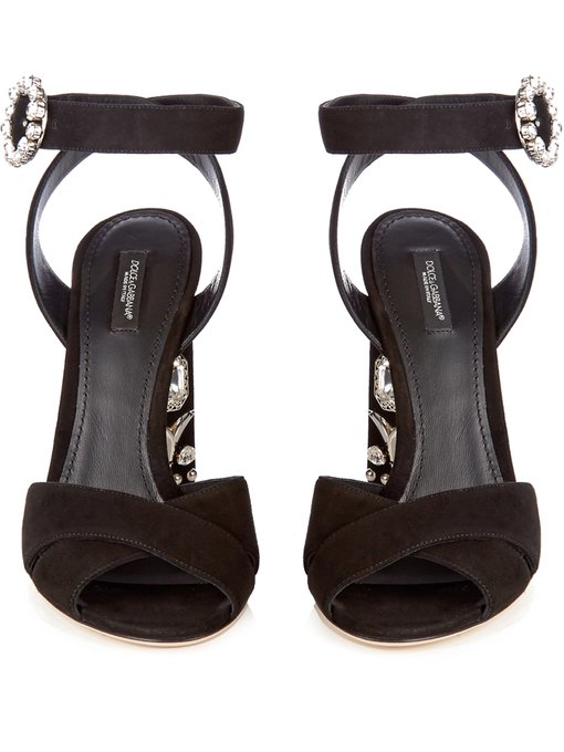 Crystal embellished block-heel suede sandals | Dolce & Gabbana ...