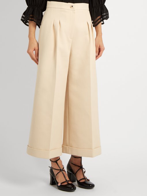 Stud-embellished wide-leg cropped cotton trousers | Fendi ...