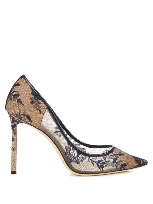 Jimmy Choo Romy 100Mm Lace Pumps In Navy | ModeSens
