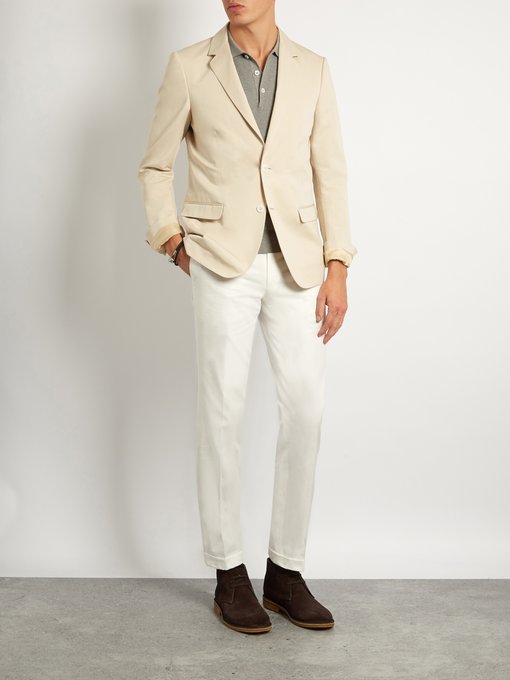 suit with desert boots