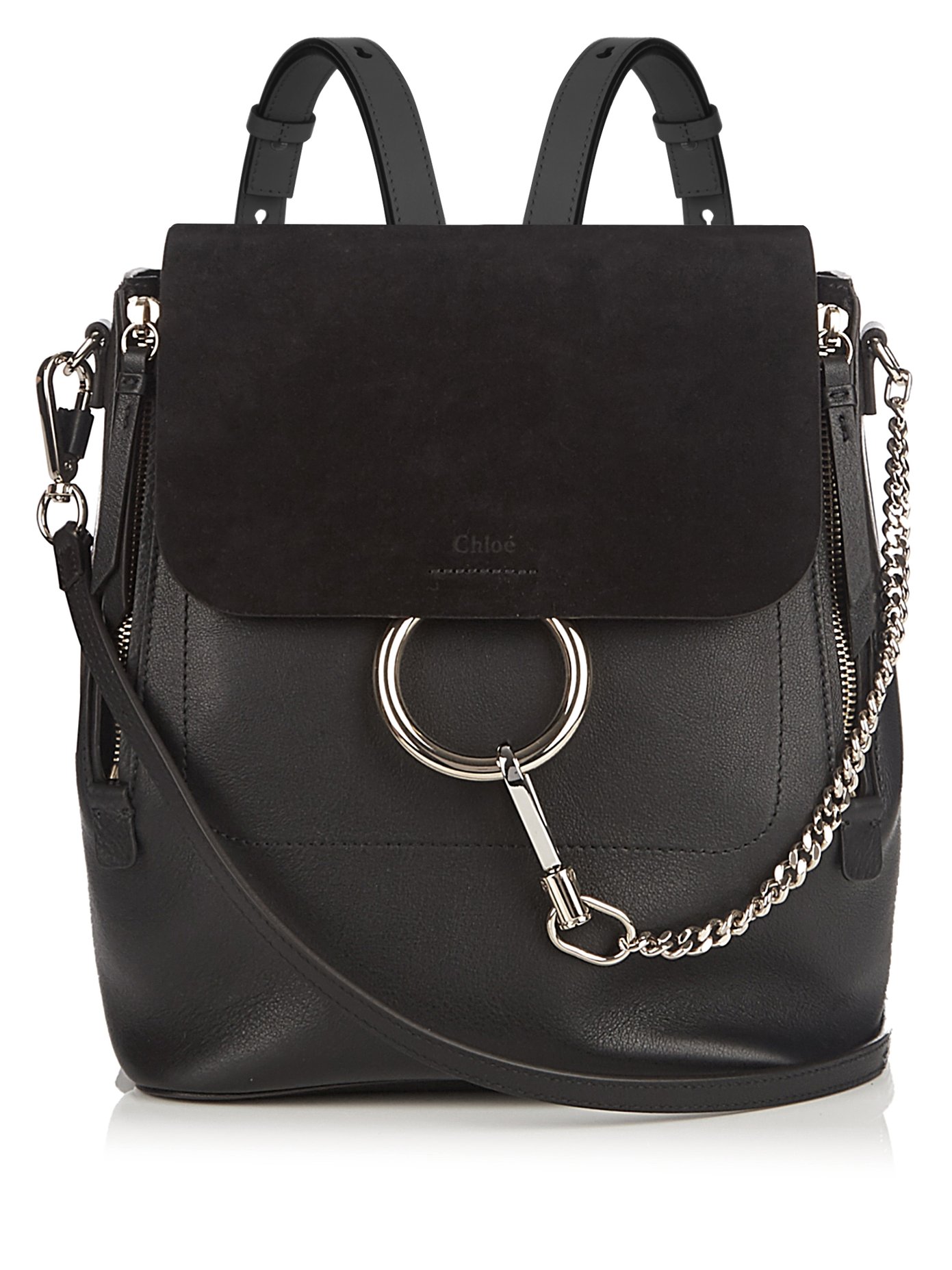 chloe medium black leather faye backpack