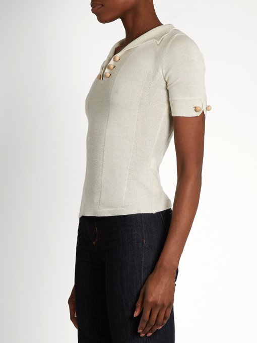 SEE BY CHLOÉ Short-Sleeved Wool Polo Top, Colour: Light-Beige Marl ...