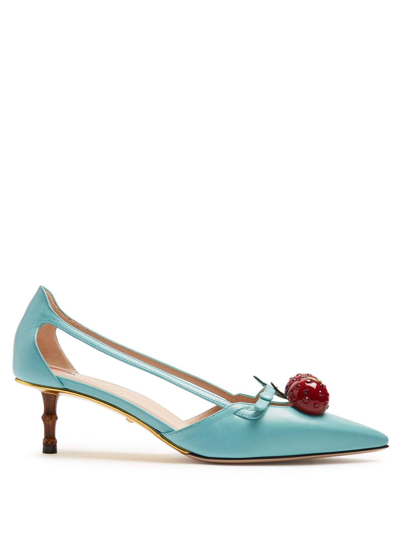 Unia cherry-embellished leather pumps 