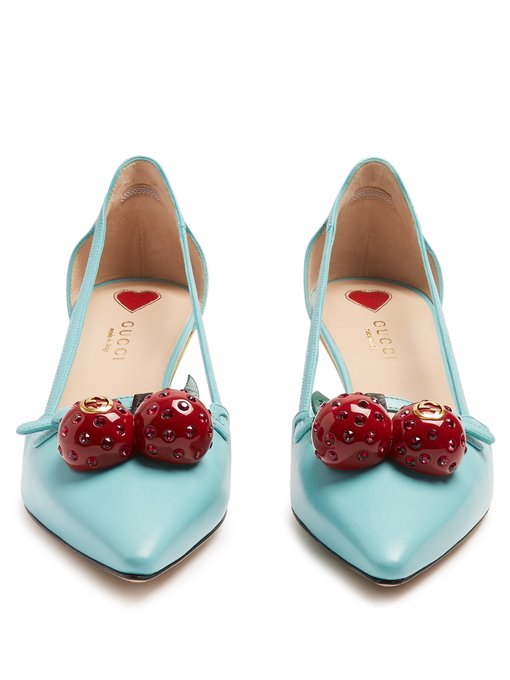 Unia cherry-embellished leather pumps | Gucci | MATCHESFASHION US