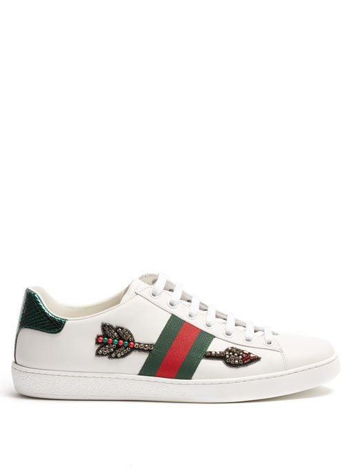 New Ace arow-embroidered leather trainers | Gucci | MATCHESFASHION UK