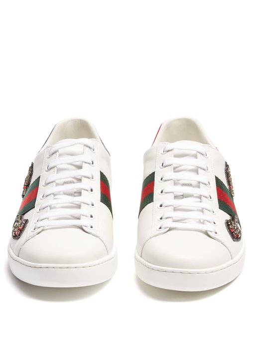 New Ace arow-embroidered leather trainers | Gucci | MATCHESFASHION UK