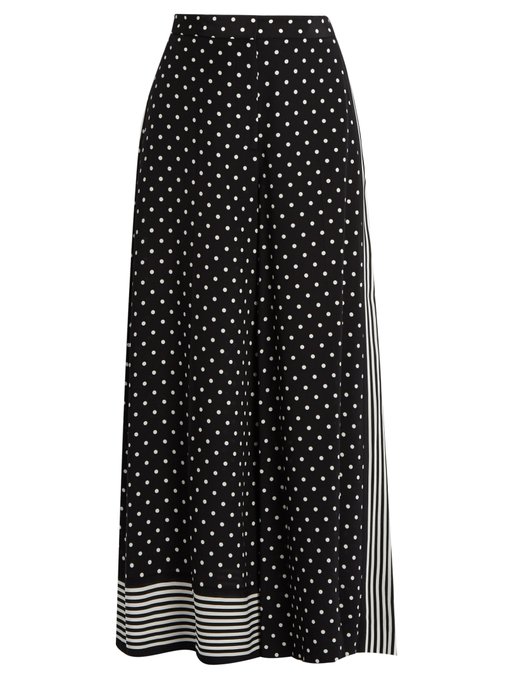 Polka-dot print wide-leg silk-crepe trousers | Stella McCartney ...