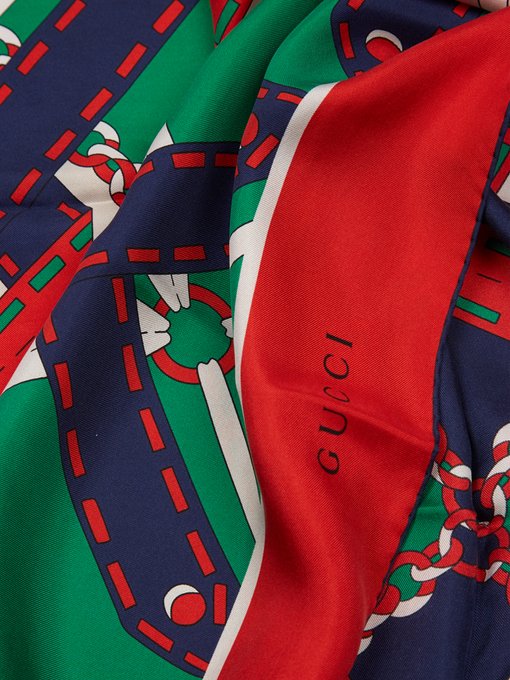 Chain-print silk-twill scarf | Gucci | MATCHESFASHION UK