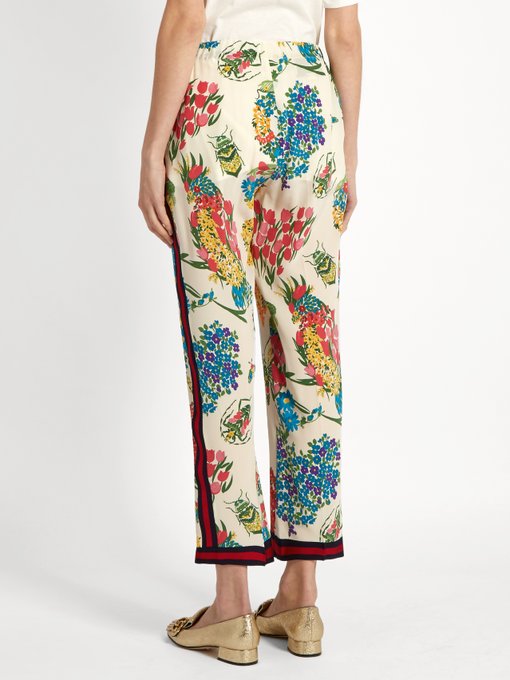 Corsage-print silk crepe de Chine trousers | Gucci | MATCHESFASHION UK