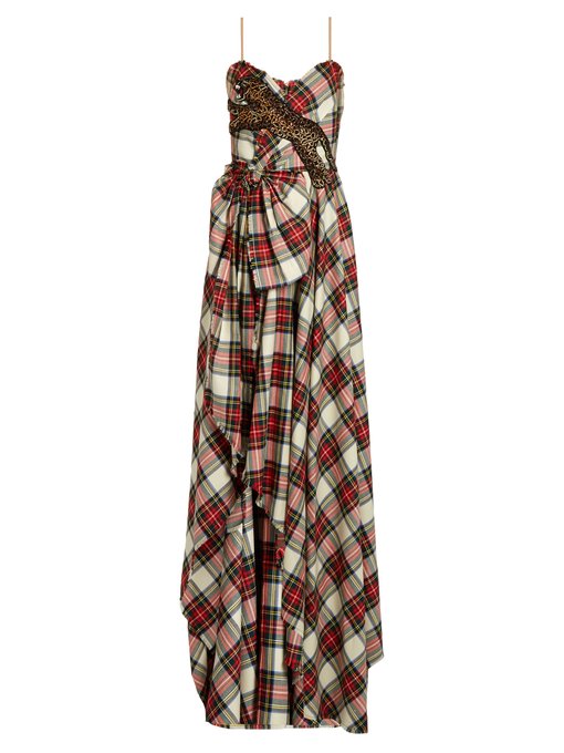 Leopard-appliqué wool tartan gown | Gucci | MATCHESFASHION.COM US