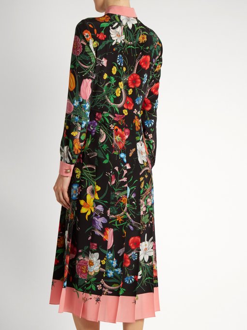 Floral and snake-print silk midi dress | Gucci | MATCHESFASHION.COM US