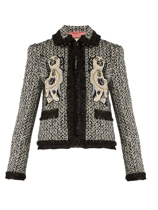 Spaniel-appliqué ruffle-trimmed tweed jacket | Gucci | MATCHESFASHION AU