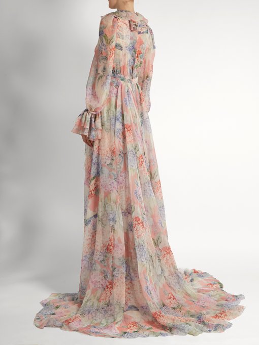 GUCCI Hydrangea-Print Silk-Chiffon Gown, Colour: Light-Pink | ModeSens