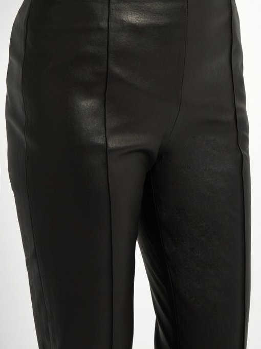 THE ROW Beca Cropped Stretch-Leather Flared Pants in Black | ModeSens