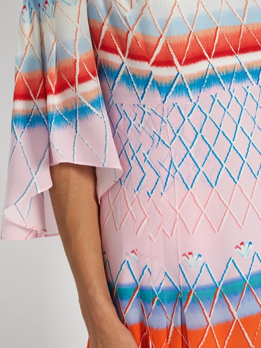 PETER PILOTTO Multi-Print Silk Pleated Maxi Dress in Colour: Tonal-Blue ...