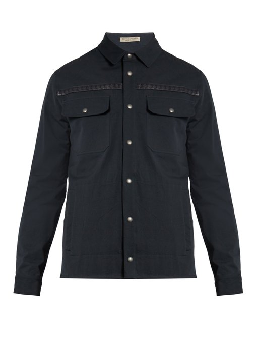 Intrecciato leather-trimmed cotton jacket | Bottega Veneta ...