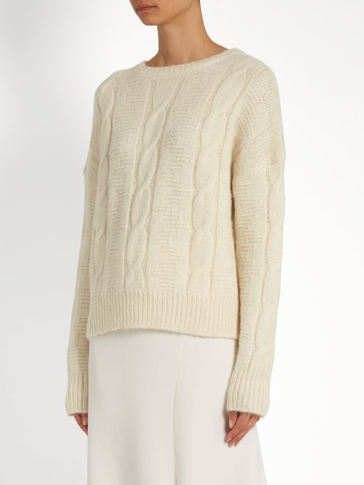 NILI LOTAN Felice Cable-Knit Alpaca-Blend Sweater, Ivory | ModeSens