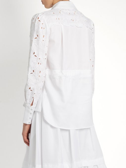 ERDEM Janie Broderie-Anglaise Panelled Cotton Shirt, Colour: White ...