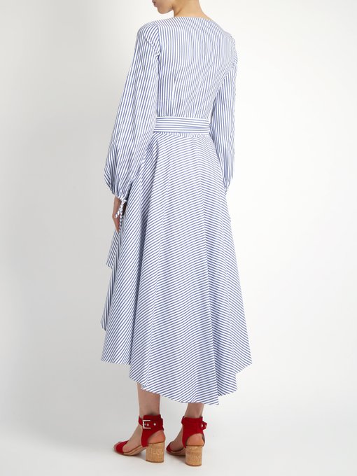 CAROLINE CONSTAS Lena Asymmetric-Hem Cotton Wrap Dress, Colour: Blue ...
