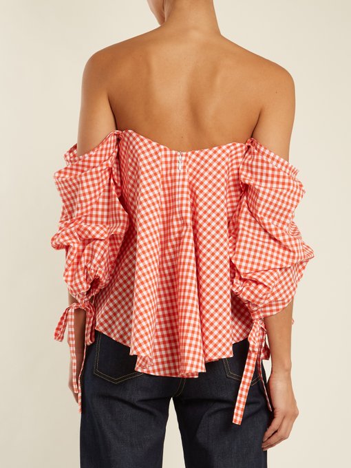 Gabriella off-the-shoulder gingham top展示图