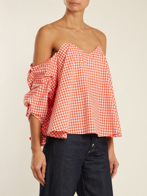 Gabriella off-the-shoulder gingham top展示图