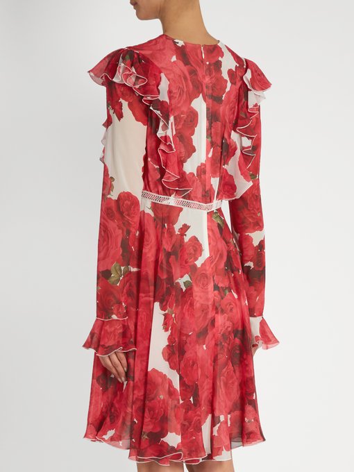 GIAMBATTISTA VALLI Ruffled Printed Silk Georgette Dress, Red in Red ...