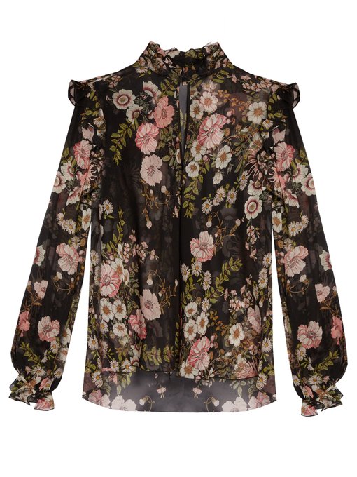 Floral-print ruffled silk-georgette blouse | Giambattista Valli ...