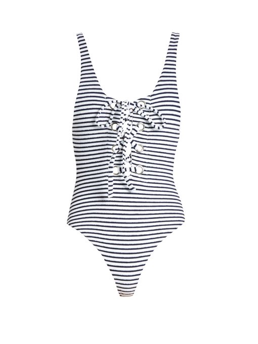 Terry lace-up striped swimsuit | Mara Hoffman | MATCHESFASHION US