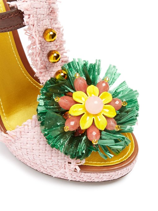 Embellished raffia block-heel sandals | Dolce & Gabbana | MATCHESFASHION US