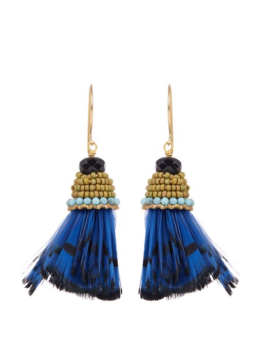 Bead and feather-embellished drop earrings | Etro | MATCHESFASHION US