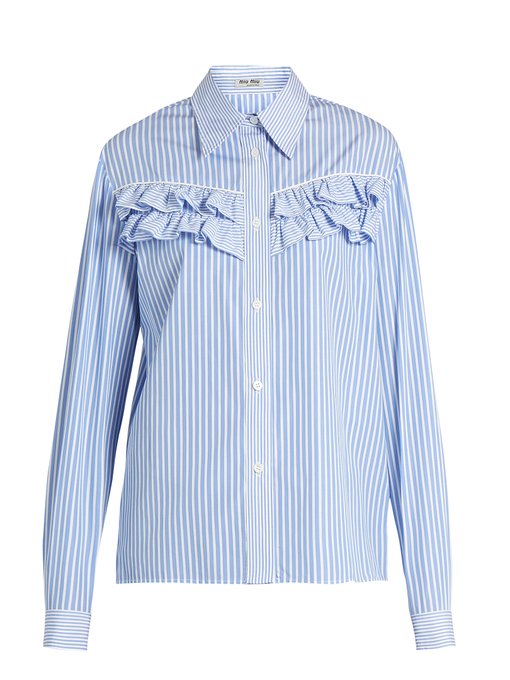 Striped ruffle-trimmed cotton-poplin shirt | Miu Miu | MATCHESFASHION UK