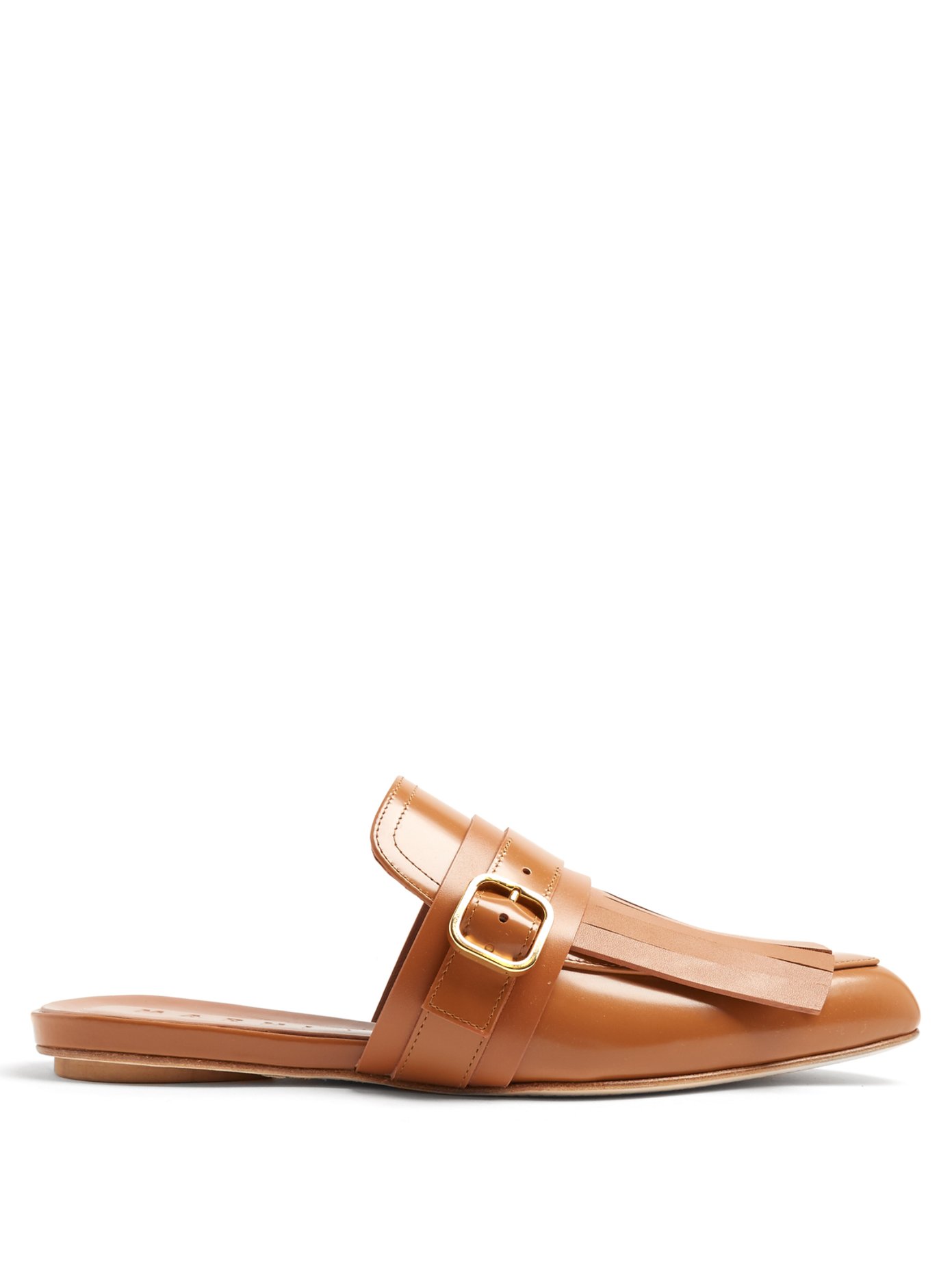 Fringed leather backless loafers 