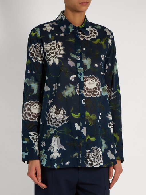 ADAM LIPPES FLORAL-PRINT COTTON SHIRT, BLUE MULTI | ModeSens