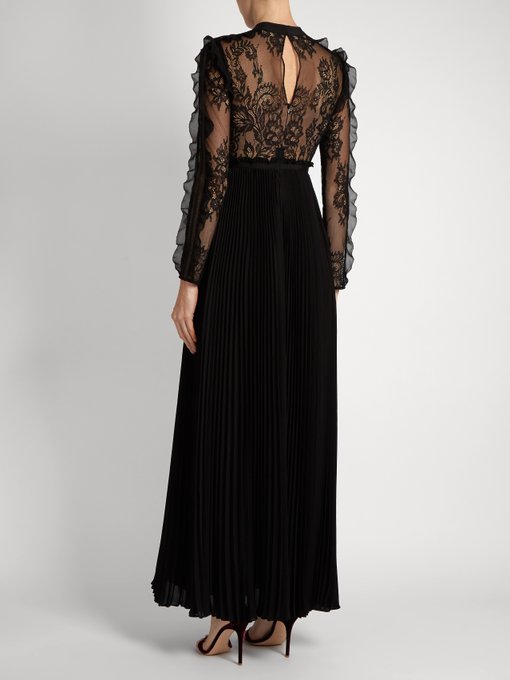 SELF-PORTRAIT Moni Lace And Pleated-Crepe Maxi Dress, Colour: Black ...