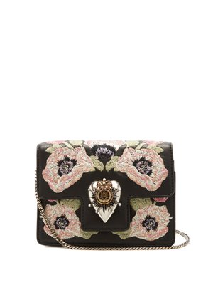 Heart mini poppy-embroidered leather shoulder bag | Alexander McQueen ...