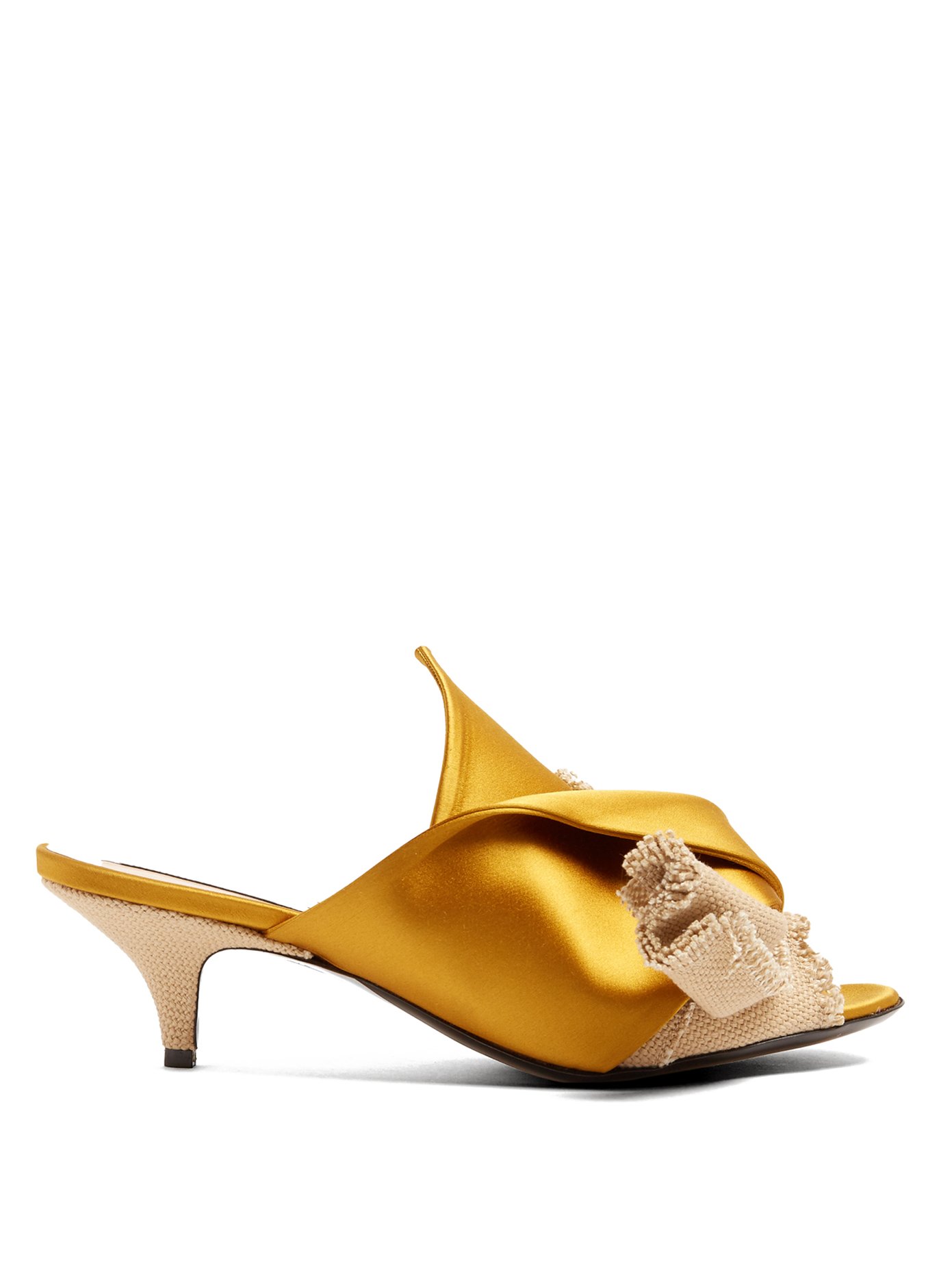 Kitten-heel satin and canvas mules | No 