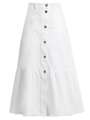 white high waisted denim skirt
