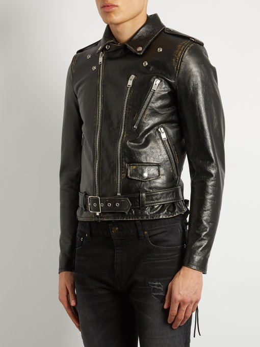 Shearling-collar leather biker jacket | Saint Laurent | MATCHESFASHION ...