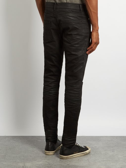 saint laurent black coated skinny jeans