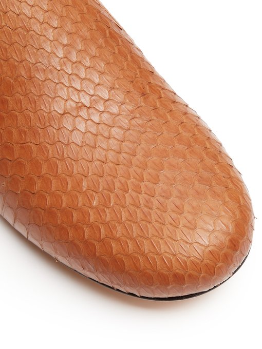 snakeskin backless loafers