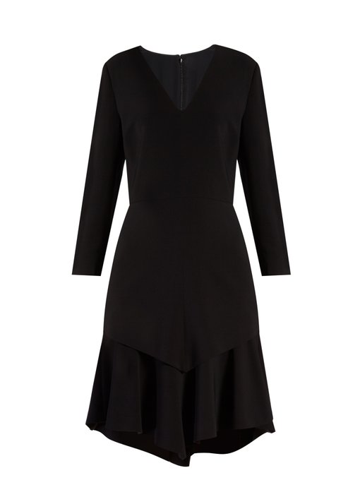 GIVENCHY 3/4-Sleeve Asymmetric Double-Layer Dress, Black | ModeSens