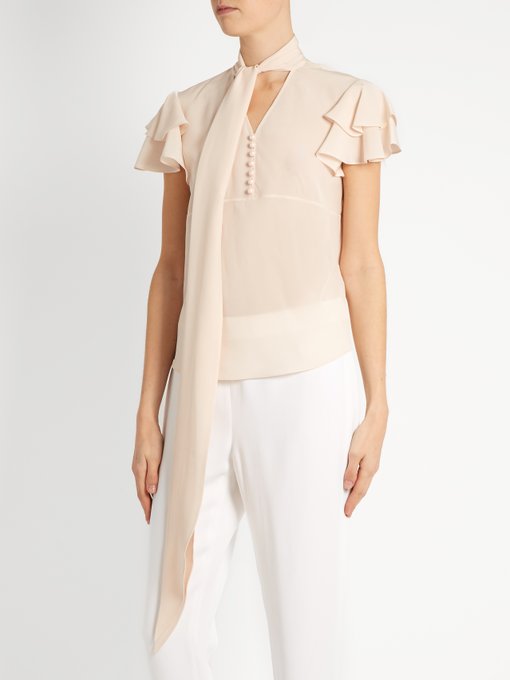 GIVENCHY Neck-Tie Short-Sleeved Silk Blouse, Colour: Peach-Pink | ModeSens