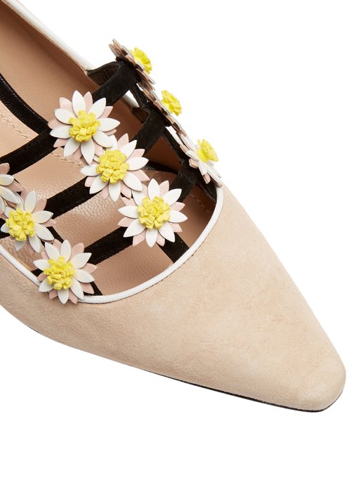 Daisy-embellished suede pumps展示图